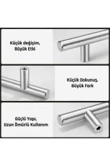 224 mm Metal Mobilya Kulpu – Mutfak Dolap Çekmece Kulpu, Modern Dekoratif Kulp Seti (10 Adet) Inox