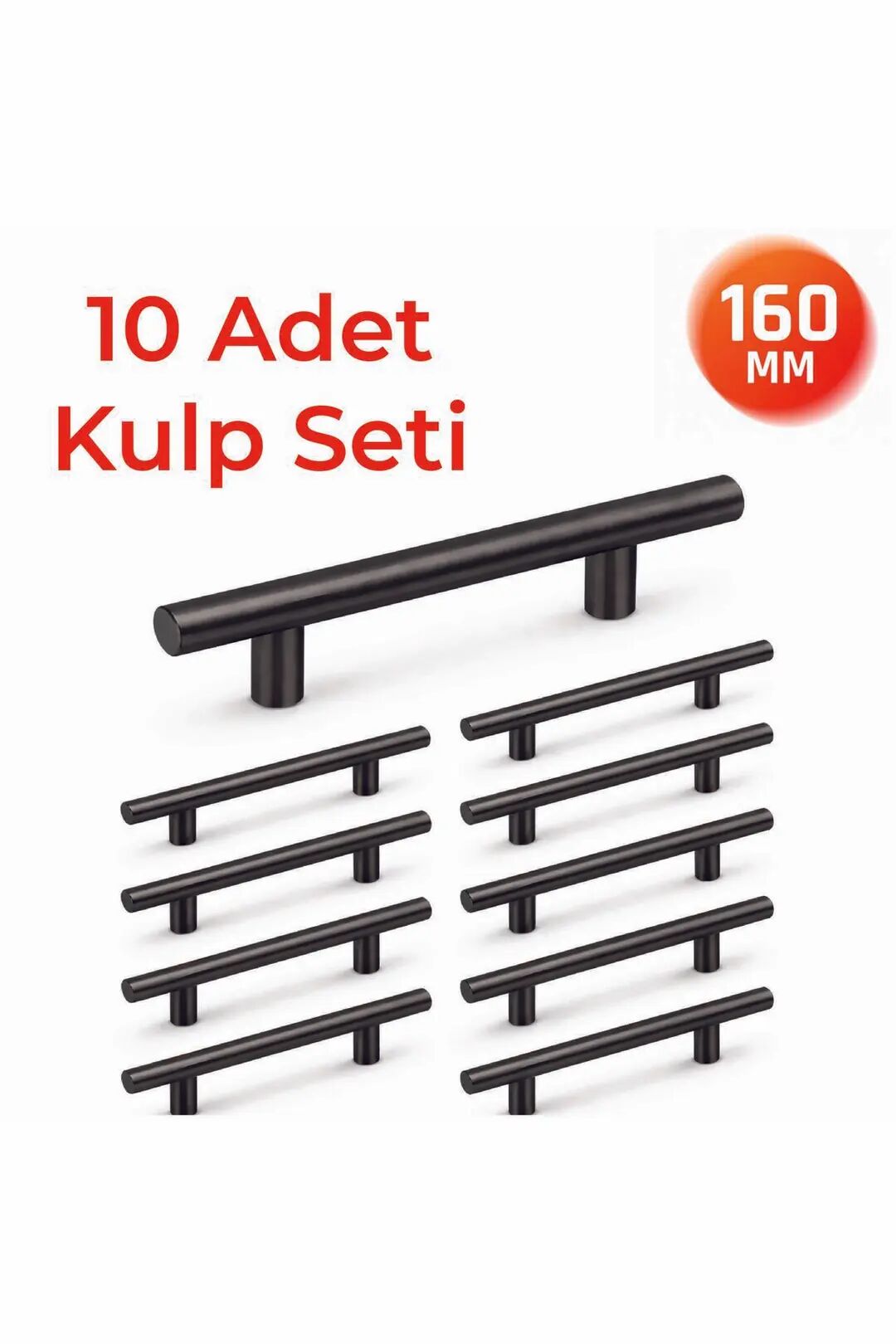 160 mm Metal Mobilya Kulpu – Mutfak Dolap Çekmece Kulpu, Dekoratif Kulp Seti (10 Adet) Titanyum