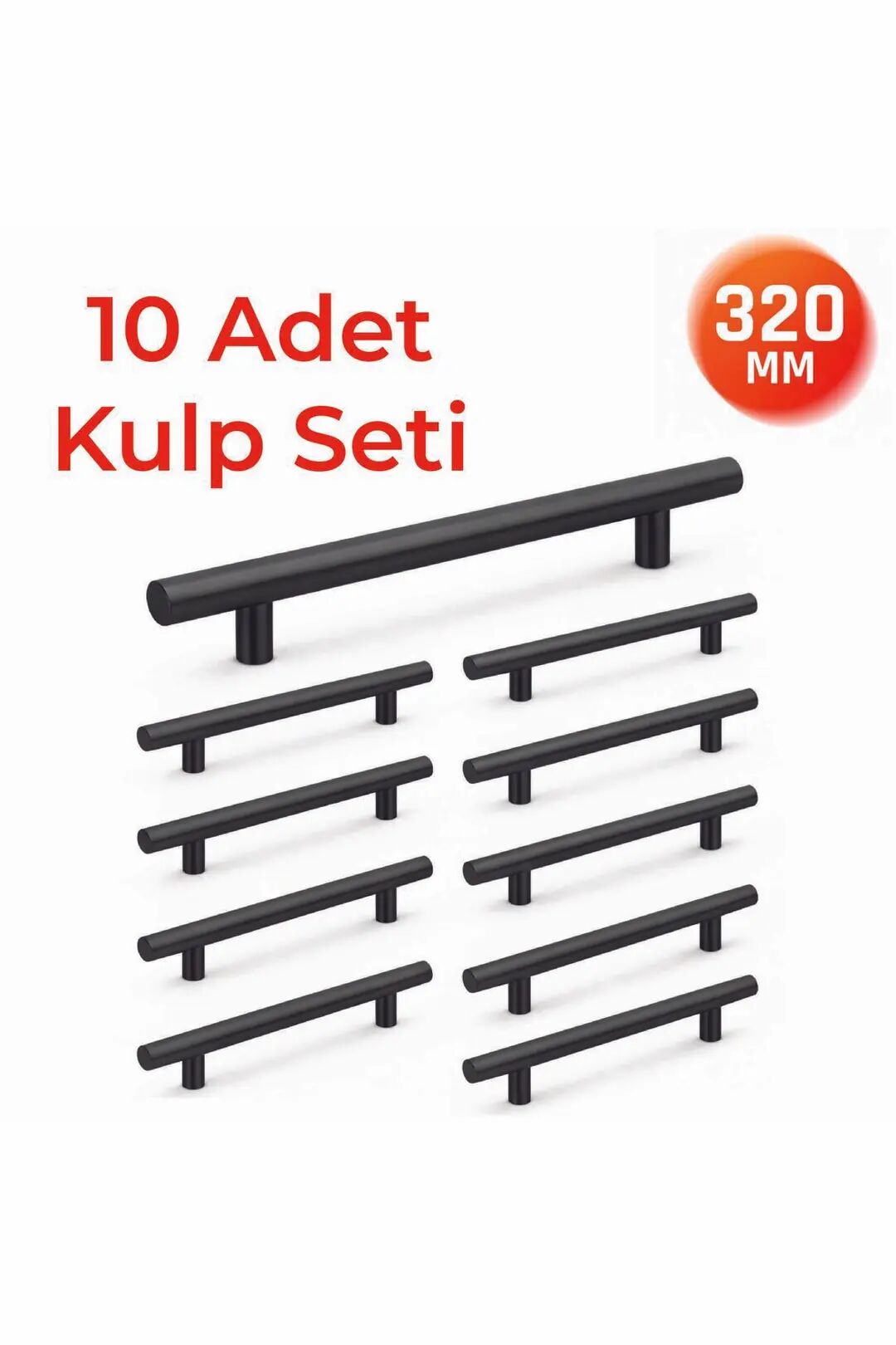 320 mm Metal Mobilya Kulpu – Mutfak Dolap Çekmece Kulpu, Dekoratif Kulp Seti (10 Adet) Mat Siyah