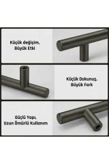 192 mm Metal Mobilya Kulpu – Mutfak Dolap Çekmece Kulpu, Dekoratif Kulp Seti (10 Adet) Titanyum