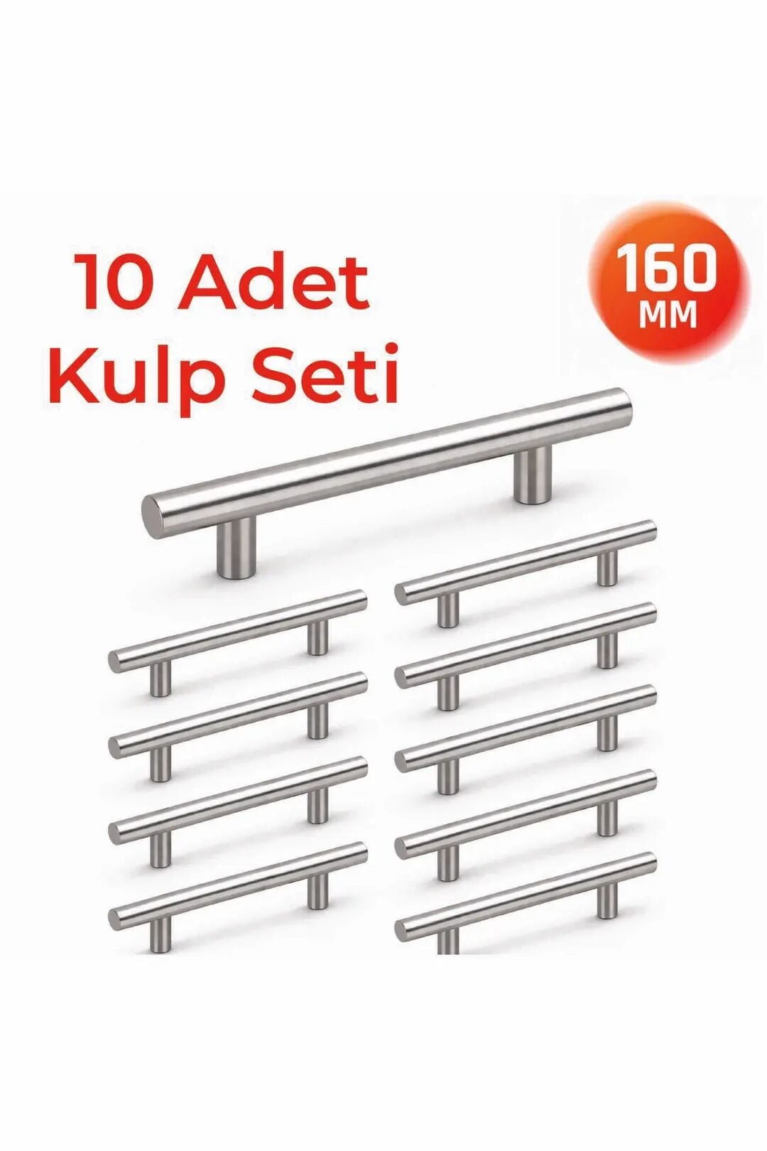 160 mm Metal Mobilya Kulpu – Mutfak Dolap Çekmece Kulpu, Modern Dekoratif Kulp Seti (10 Adet) Inox