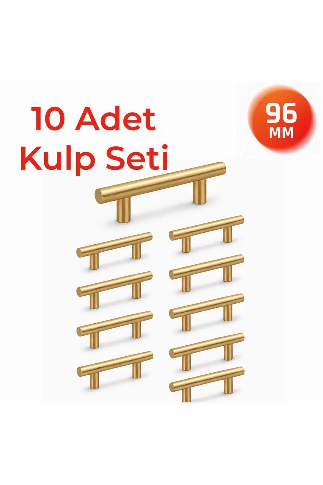 96 mm Metal Mobilya Kulpu – Mutfak Dolap Çekmece Kulpu, Dekoratif Kulp Seti (10 Adet) Mat Altın
