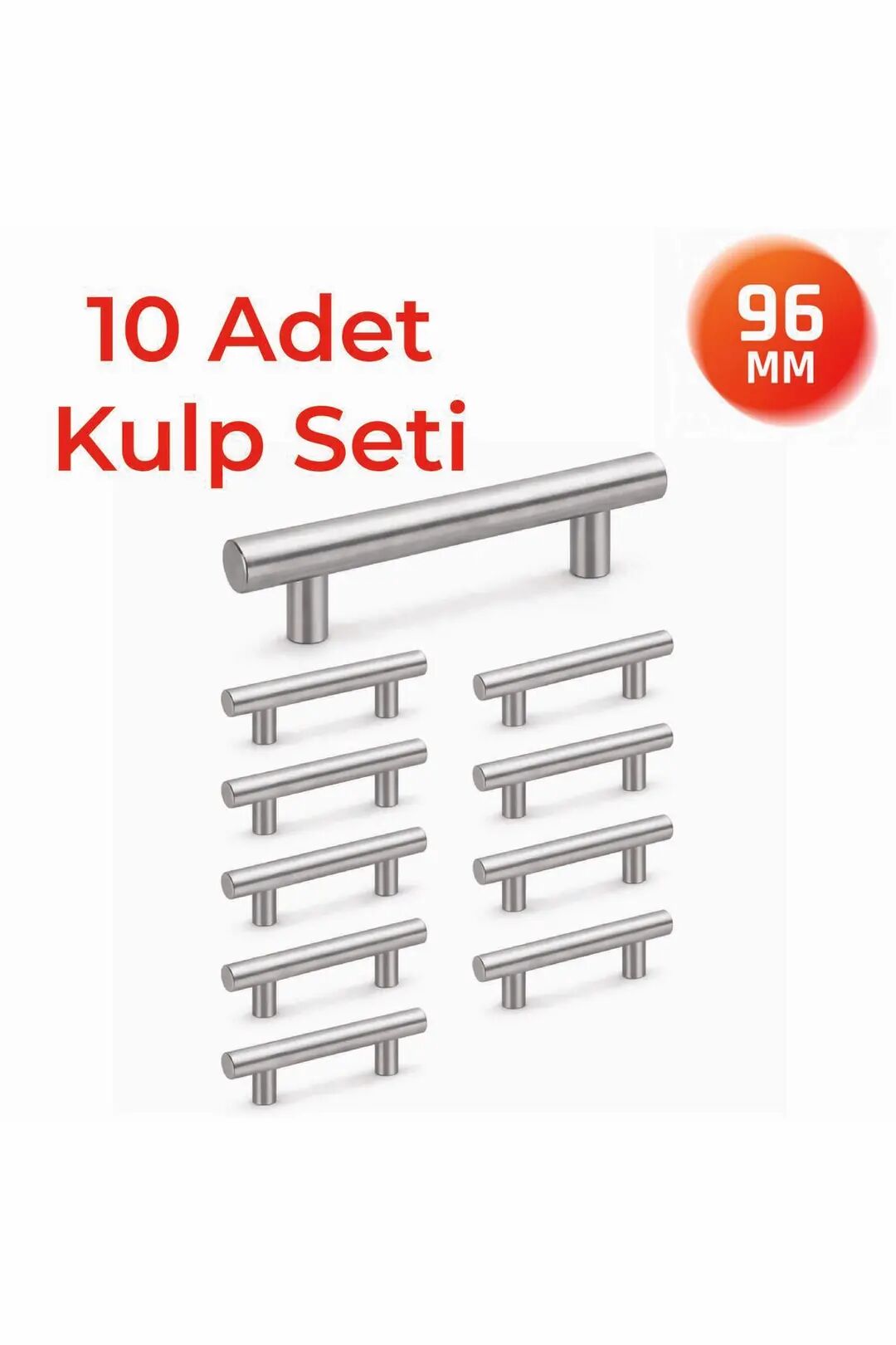 96 mm Metal Mobilya Kulpu – Mutfak Dolap Çekmece Kulpu, Modern Dekoratif Kulp Seti (10 Adet) Inox