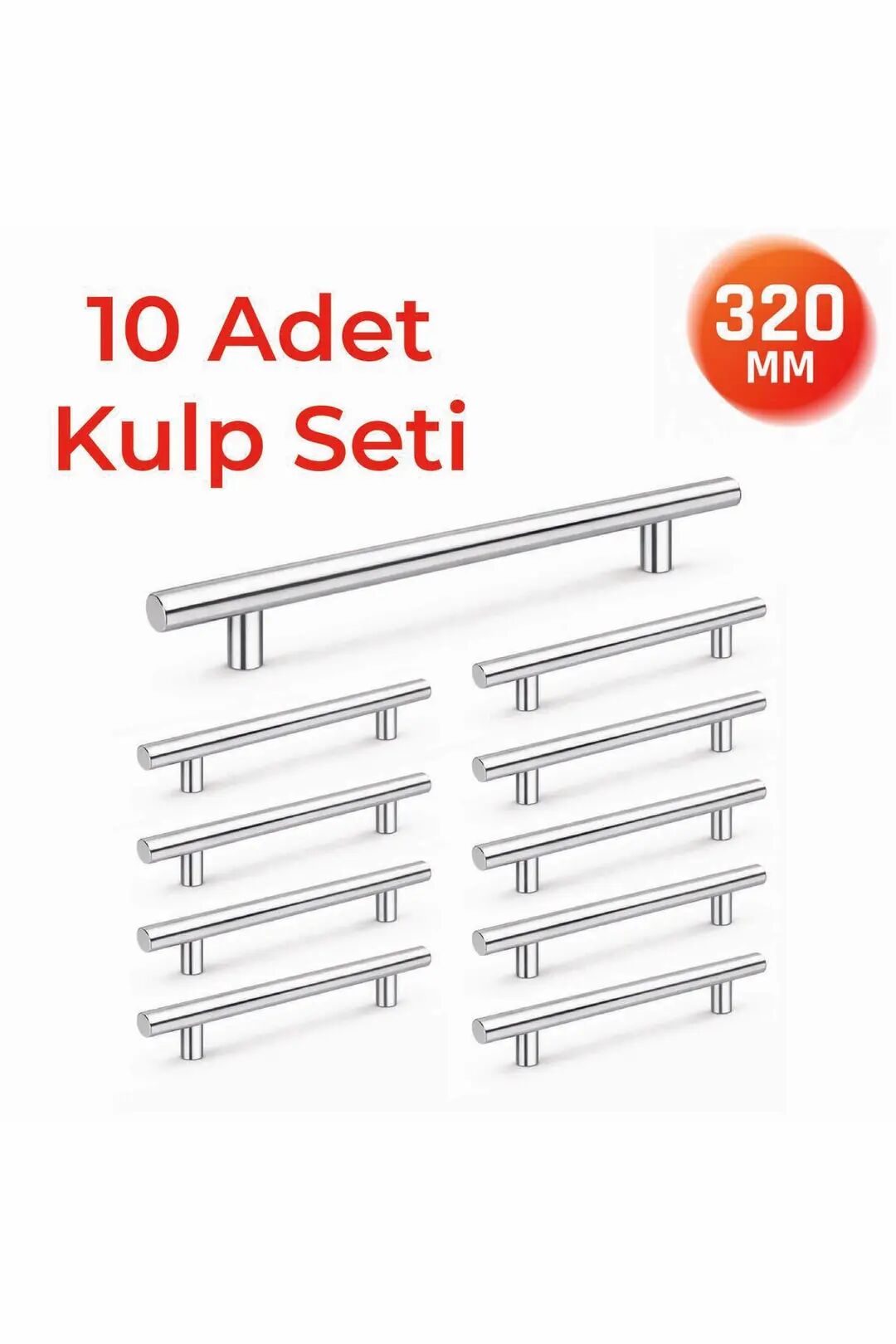 320 mm Metal Mobilya Kulpu – Mutfak Dolap Çekmece Kulpu, Modern Dekoratif Kulp Seti (10 Adet) Inox