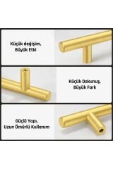 224 mm Metal Mobilya Kulpu – Mutfak Dolap Çekmece Kulpu, Dekoratif Kulp Seti (10 Adet) Mat Altın