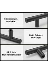96 mm Metal Mobilya Kulpu – Mutfak Dolap Çekmece Kulpu, Dekoratif Kulp Seti (10 Adet) Mat Siyah