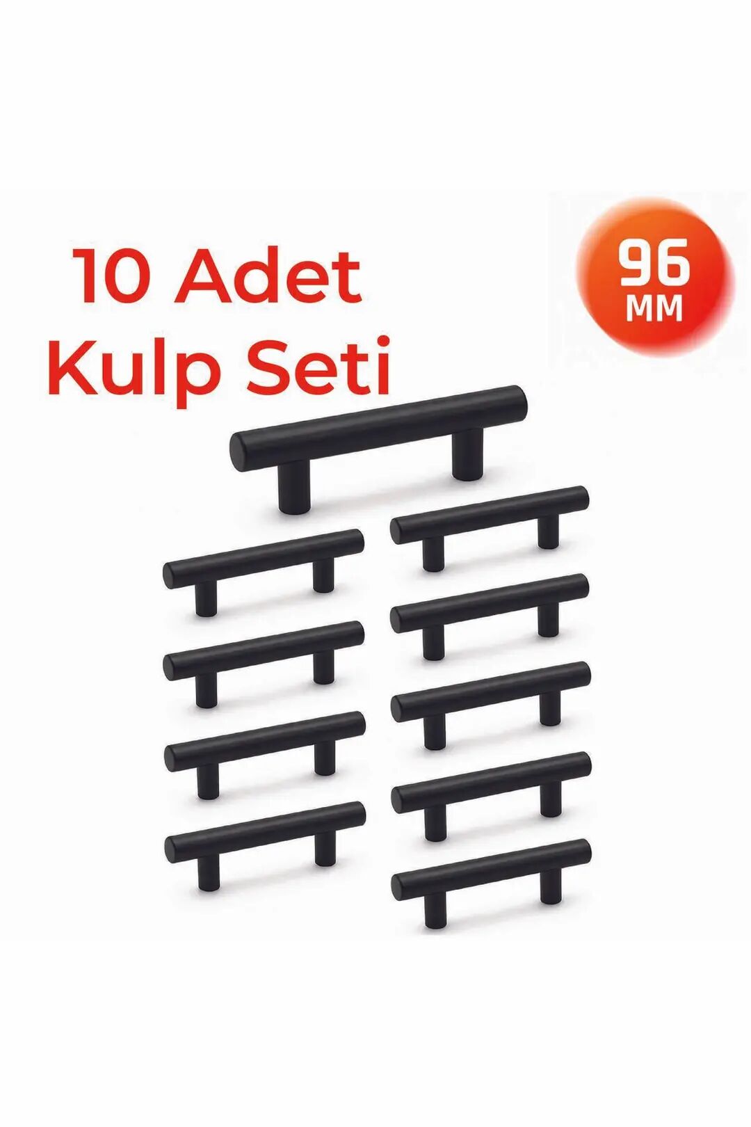 96 mm Metal Mobilya Kulpu – Mutfak Dolap Çekmece Kulpu, Dekoratif Kulp Seti (10 Adet) Mat Siyah