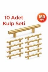 160 mm Metal Mobilya Kulpu – Mutfak Dolap Çekmece Kulpu, Dekoratif Kulp Seti (10 Adet) Mat Altın