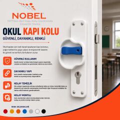(10 adet) Okul Kapı Kolu –Kreş, Anaokulu ve Sınıf Kapıları İçin Çocuk Korumalı Emniyetli Dayanıklı Plastik Kapı Kolu - Beyaz Mavi