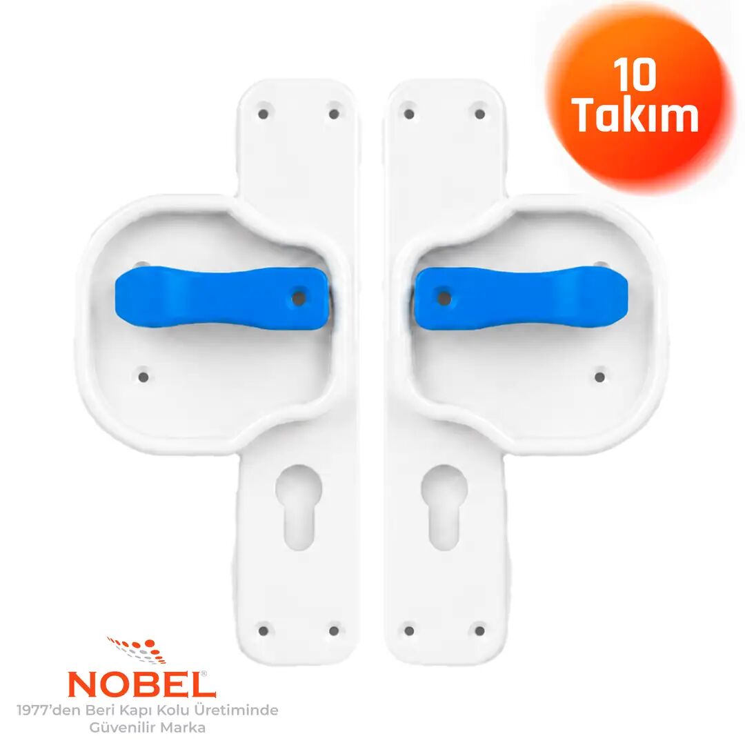 (10 adet) Okul Kapı Kolu –Kreş, Anaokulu ve Sınıf Kapıları İçin Çocuk Korumalı Emniyetli Dayanıklı Plastik Kapı Kolu - Beyaz Mavi