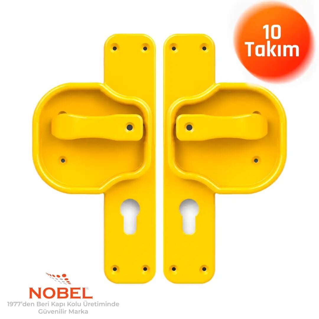 (10 adet) Okul Kapı Kolu –Kreş, Anaokulu ve Sınıf Kapıları İçin Çocuk Korumalı Emniyetli Dayanıklı Plastik Kapı Kolu - Sarı