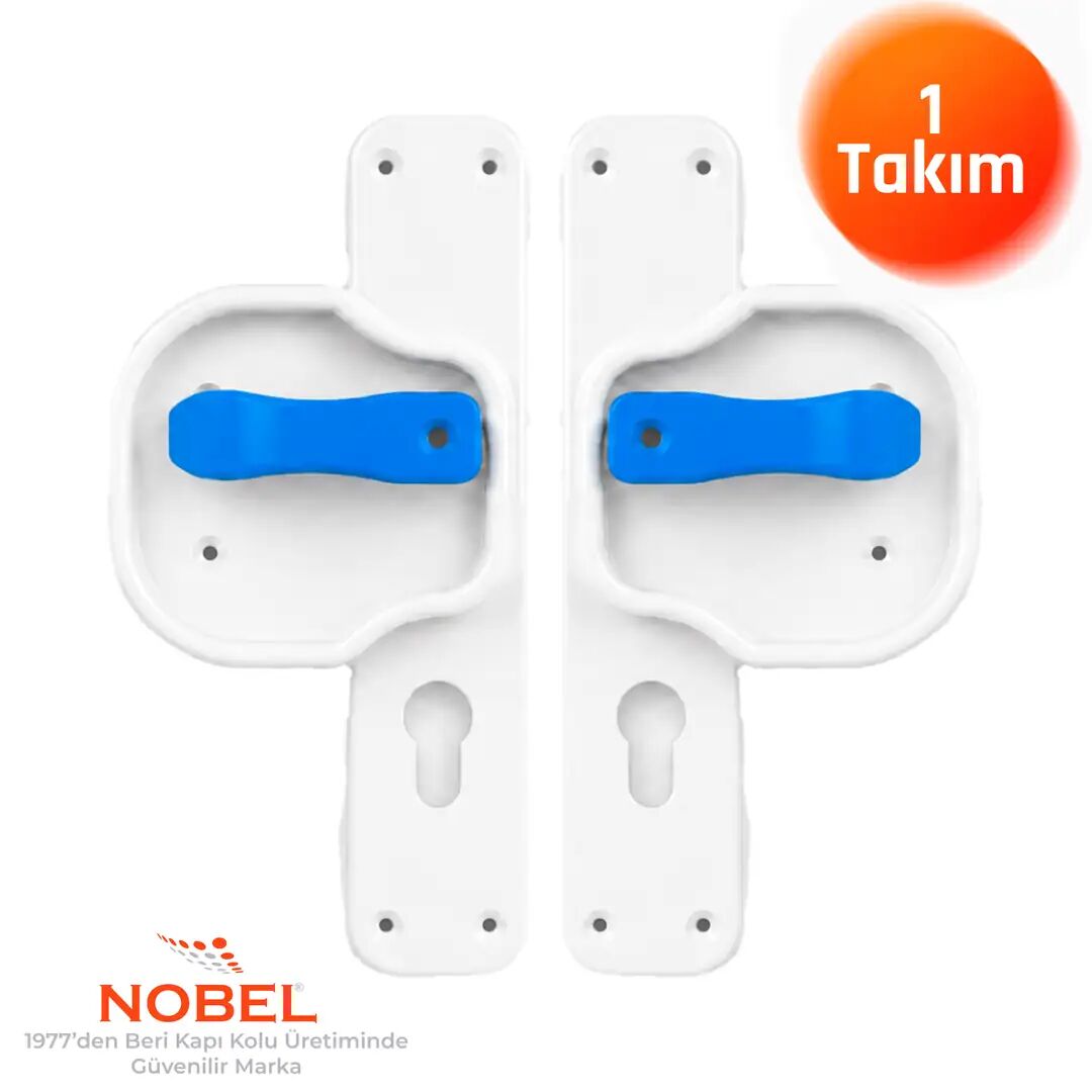 Okul Kapı Kolu –Kreş, Anaokulu ve Sınıf Kapıları İçin Çocuk Korumalı Emniyetli Dayanıklı Plastik Kapı Kolu - Beyaz Mavi
