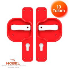 (10 adet) Okul Kapı Kolu –Kreş, Anaokulu ve Sınıf Kapıları İçin Çocuk Korumalı Emniyetli Dayanıklı Plastik Kapı Kolu - Kırmızı Beyaz