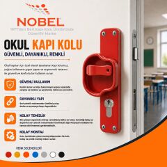 (10 adet) Okul Kapı Kolu –Kreş, Anaokulu ve Sınıf Kapıları İçin Çocuk Korumalı Emniyetli Dayanıklı Plastik Kapı Kolu - Kırmızı