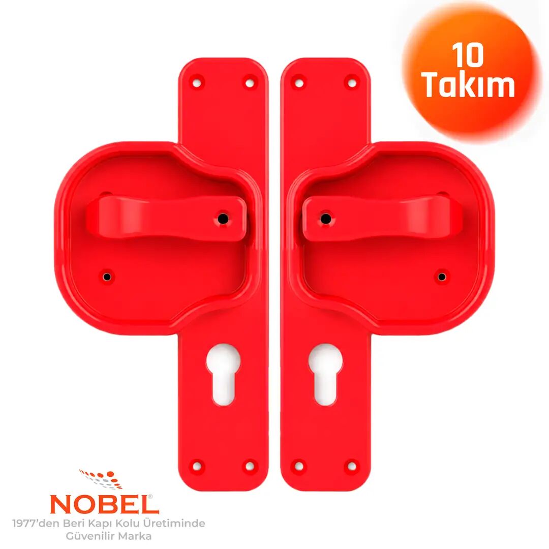 (10 adet) Okul Kapı Kolu –Kreş, Anaokulu ve Sınıf Kapıları İçin Çocuk Korumalı Emniyetli Dayanıklı Plastik Kapı Kolu - Kırmızı