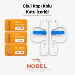 Okul Kapı Kolu –Kreş, Anaokulu ve Sınıf Kapıları İçin Çocuk Korumalı Emniyetli Dayanıklı Plastik Kapı Kolu - Beyaz Mavi (5 adet)
