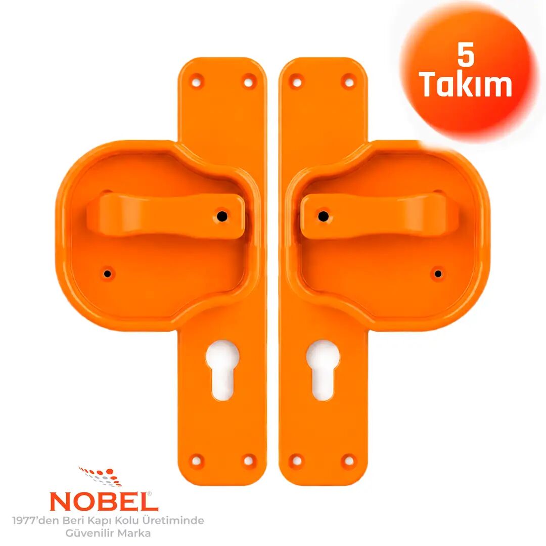 Okul Kapı Kolu –Kreş, Anaokulu ve Sınıf Kapıları İçin Çocuk Korumalı Emniyetli Dayanıklı Plastik Kapı Kolu - Turuncu (5 adet)