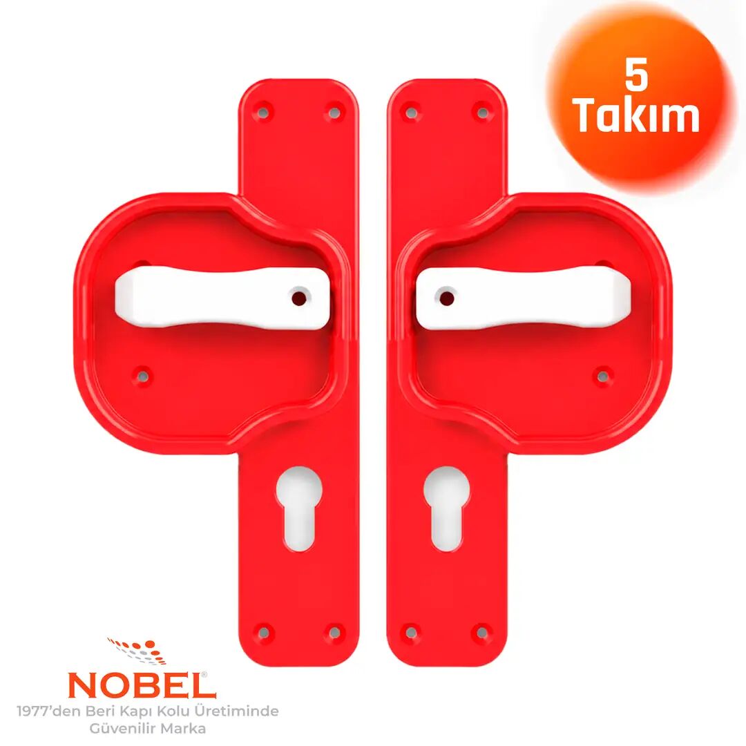 Okul Kapı Kolu –Kreş, Anaokulu ve Sınıf Kapıları İçin Çocuk Korumalı Emniyetli Dayanıklı Plastik Kapı Kolu - Kırmızı Beyaz (5 adet)